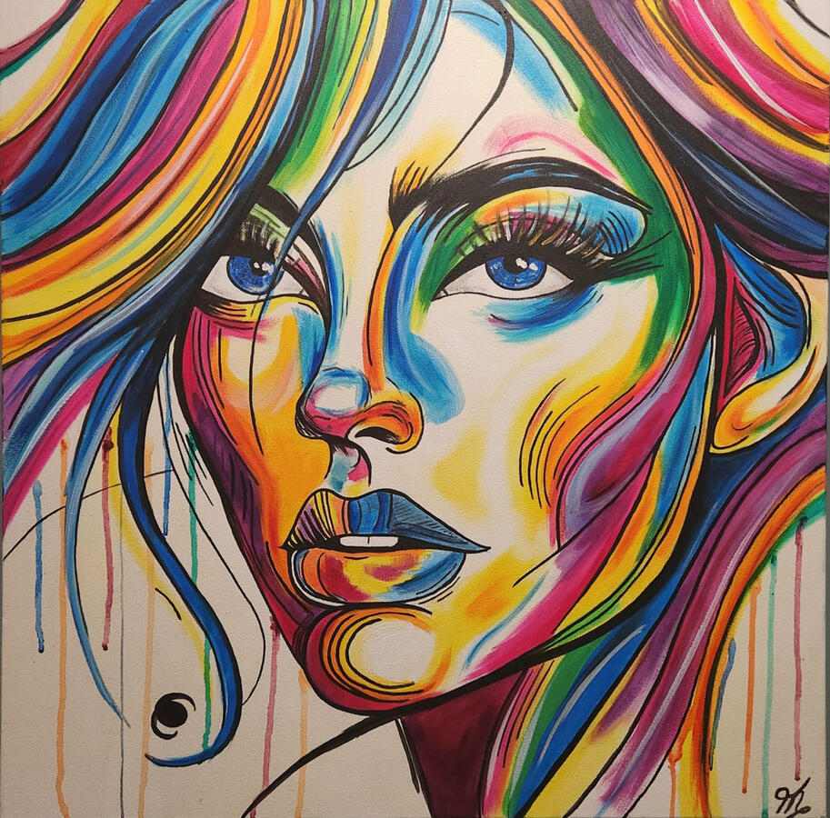 couleur, art, visage coloré, peinture toile, artiste, femme