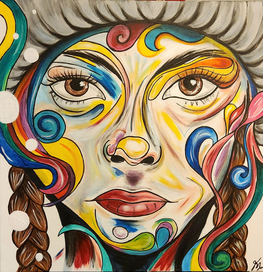 visage, sara-maude, toile, couleur, acrylique, art, fillette