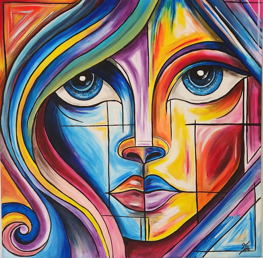 couleur, art, visage coloré, peinture toile, artiste