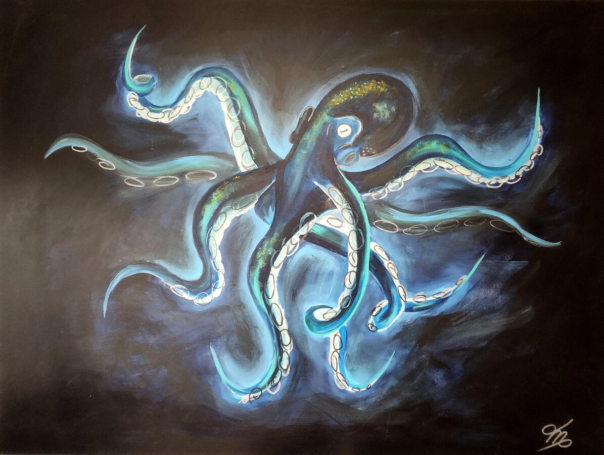 mere, pieuvre, art, peinture, acrilyque, couleur